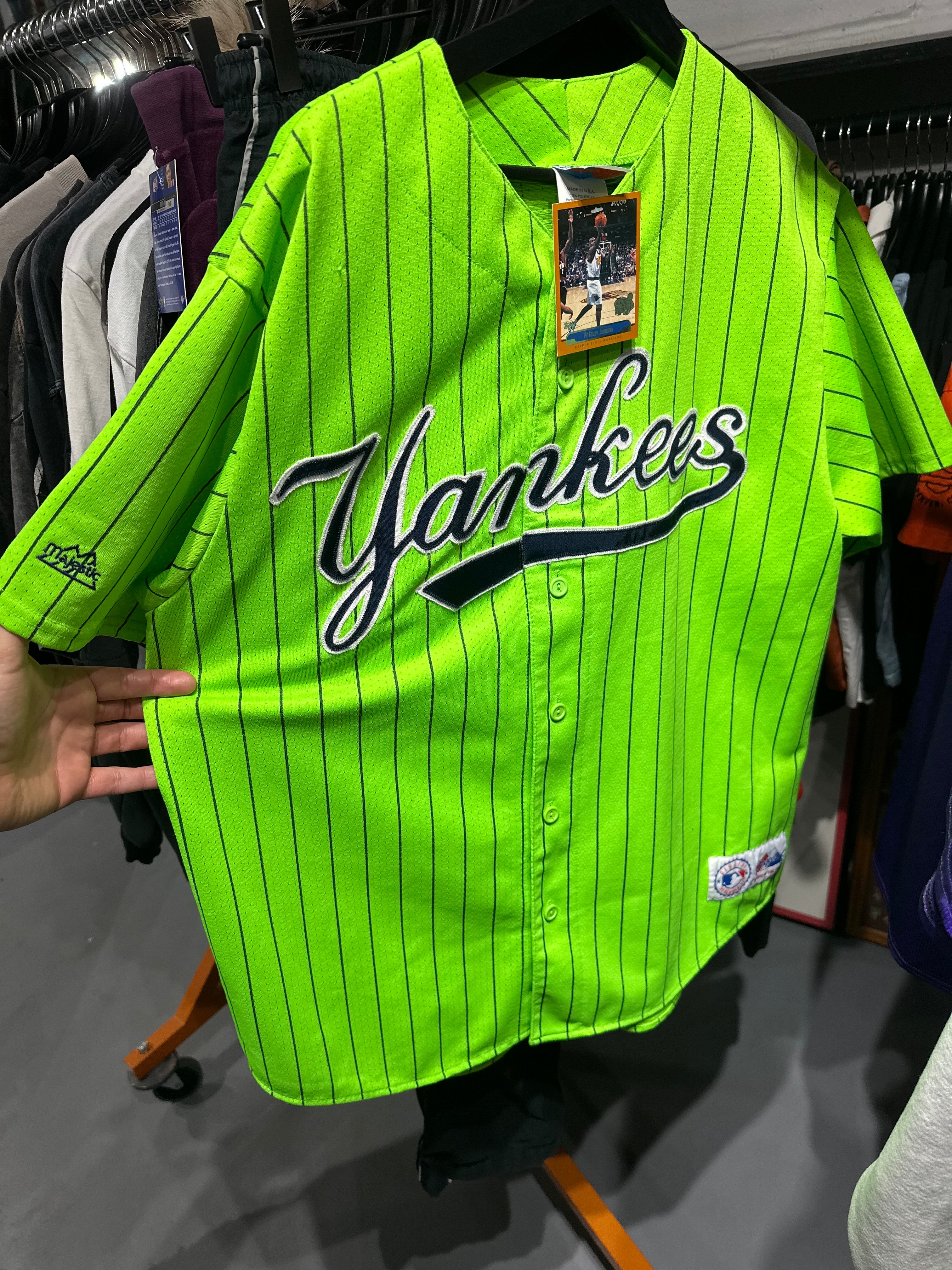 Vtg Yankees Pinstripe Neon Jersey (XL)