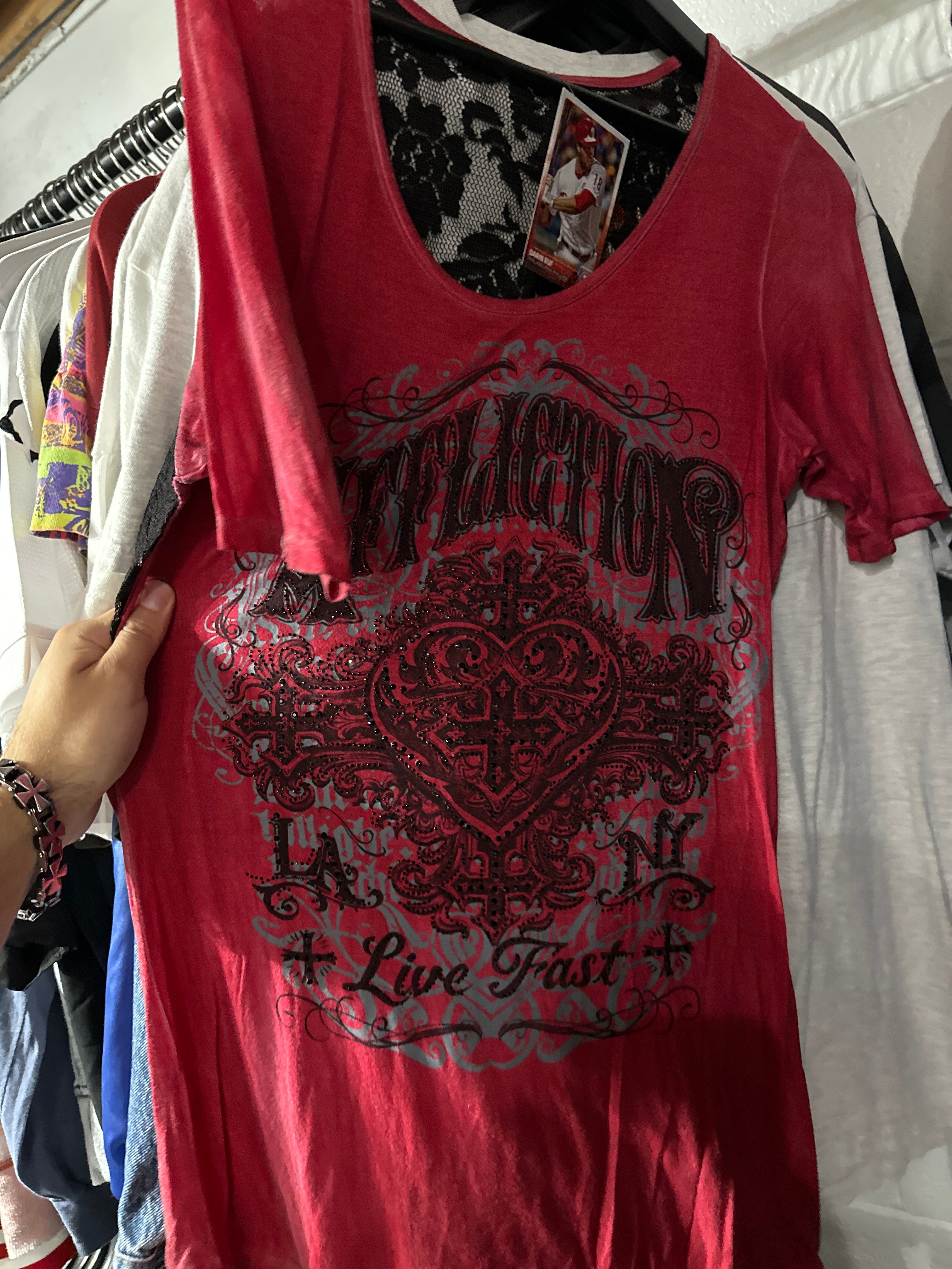 Affliction Lace Hybrid Tee (L)