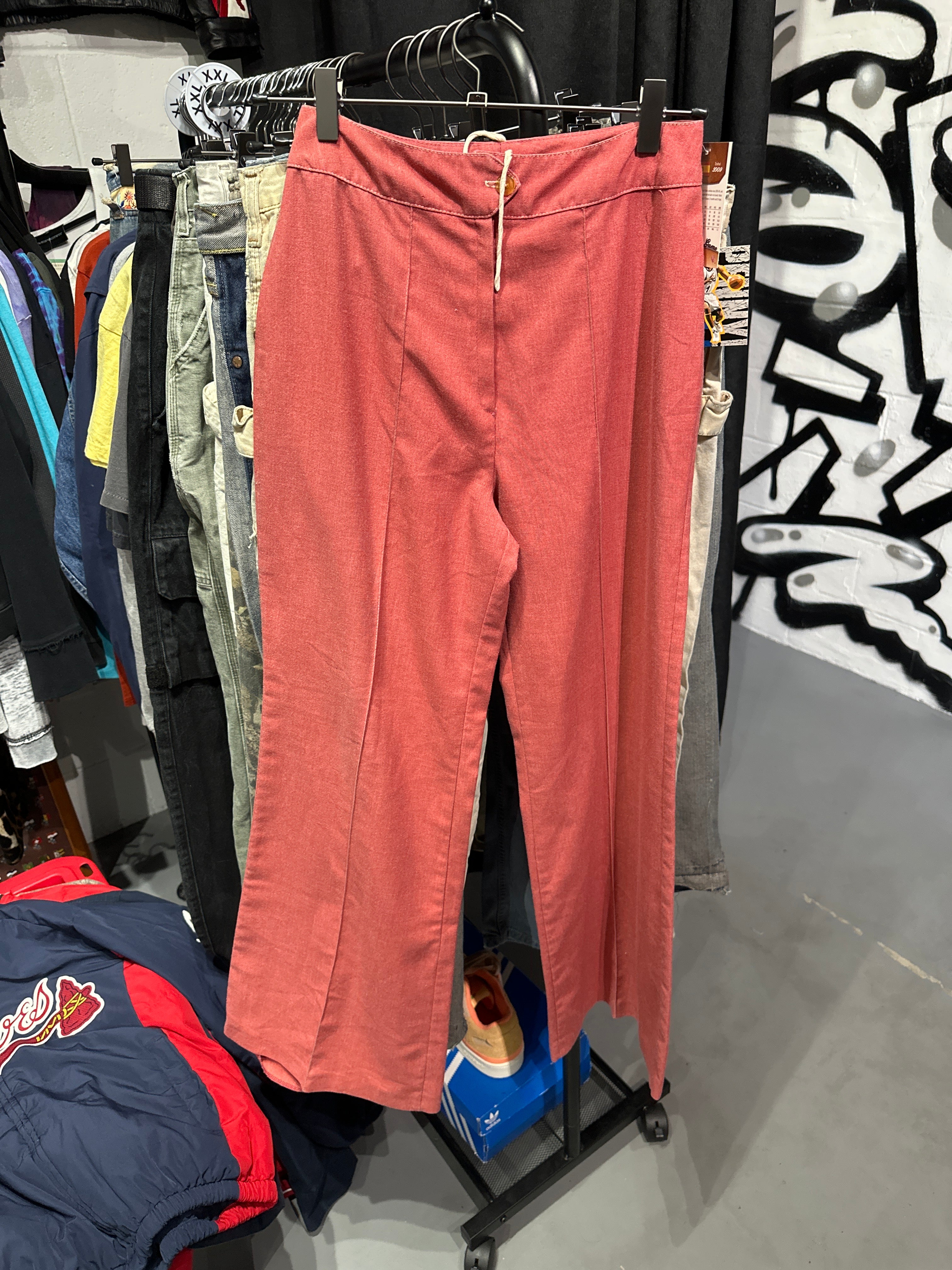 70s Linen Salmon Bell Bottoms (26)