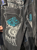 Y2K Raw Blue Wings Sz 34x34